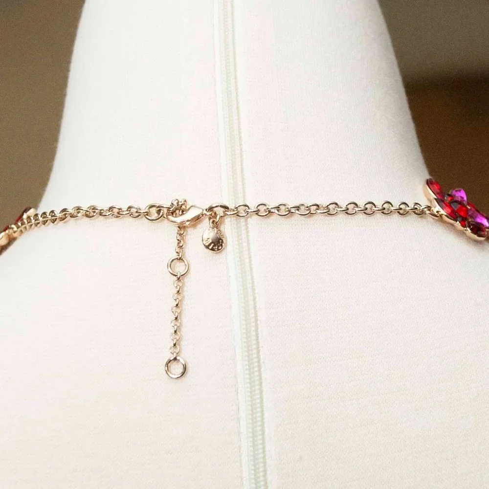 NWT J. Crew Pink and Red Crystal Leaves Statement Necklace - Picture 7 of 7